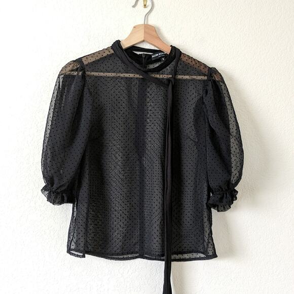 Allen Schwartz Swiss Dot Ruffled Black Blouse S - Picture 5 of 6